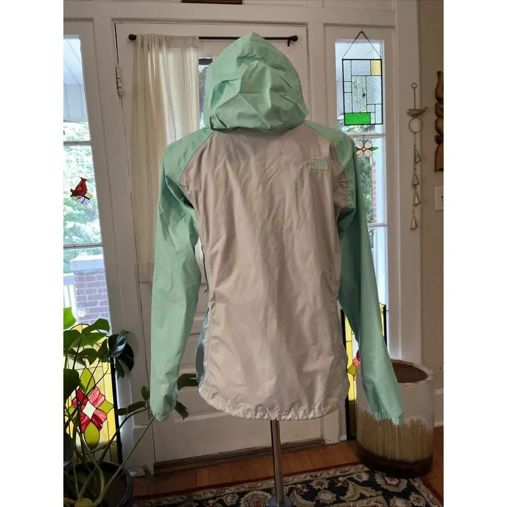 The North Face Jacket Womens S Full Zip Windbreaker Rain Coat Teal Gray Classic